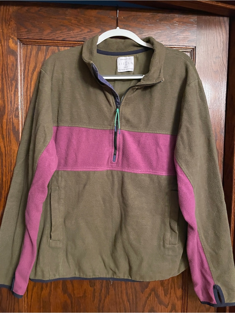 Urban Outfitters Olive Green Fleece Half-Zip with Navy Trim